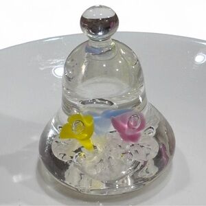 Joe St Clair Art Glass Bell Shape Paperweight Pink Yellow Blue Flowers Greenery